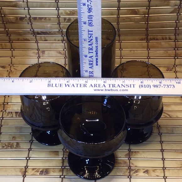 🍂 LIBBY ‘Impromptu’ 1970s Dark Smoky Brown Stemware 4 Piece Set - Picture 4 of 4